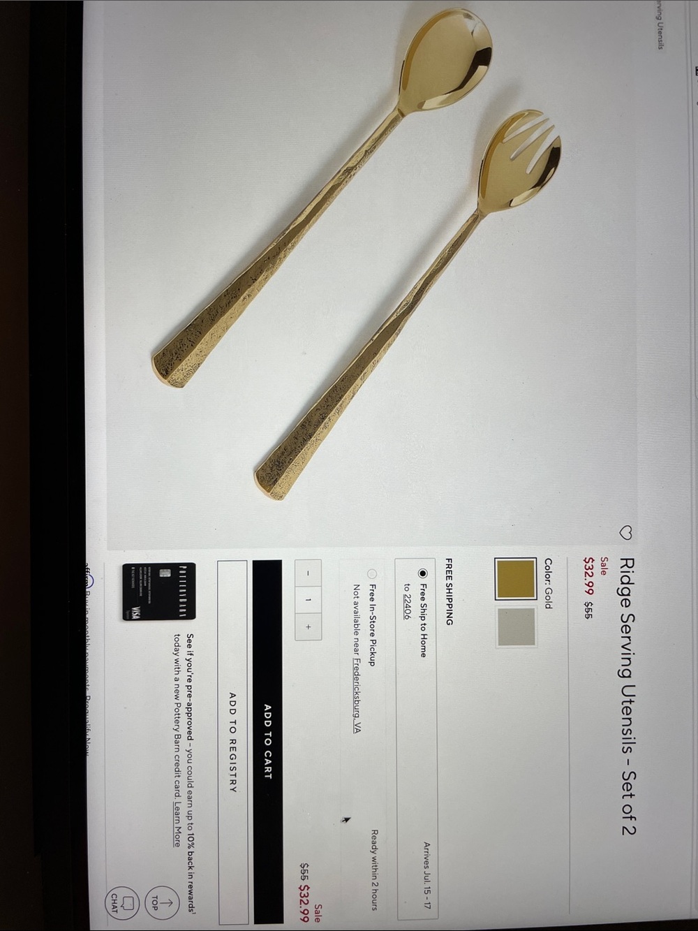 Pottery Barn Ridge Serving Utensils - serving spoon and fork